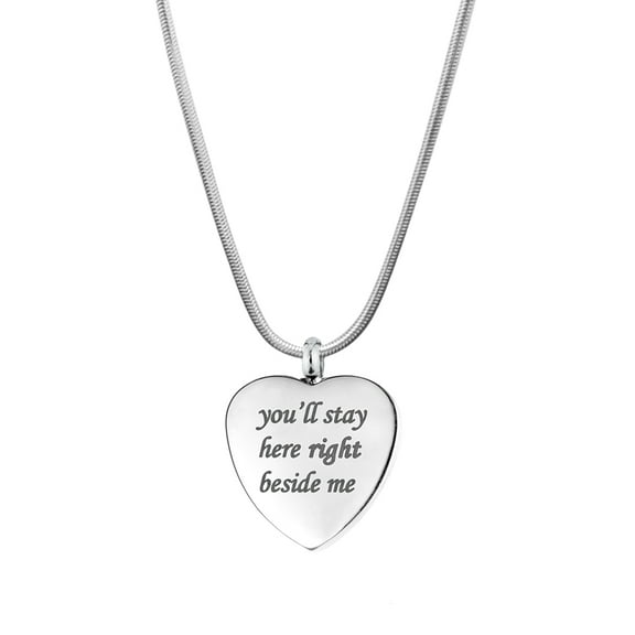 Anavia "you'll stay here right beside me" Heart Cremation Urn Necklace Fathers Day Memorial Gift with Velvet jewelry Box