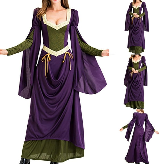 AOOCHASLIY Full Dress in Evening Woman Fashion Patchwork Vintage Long Sleeves Court Ball Party Costume Dress