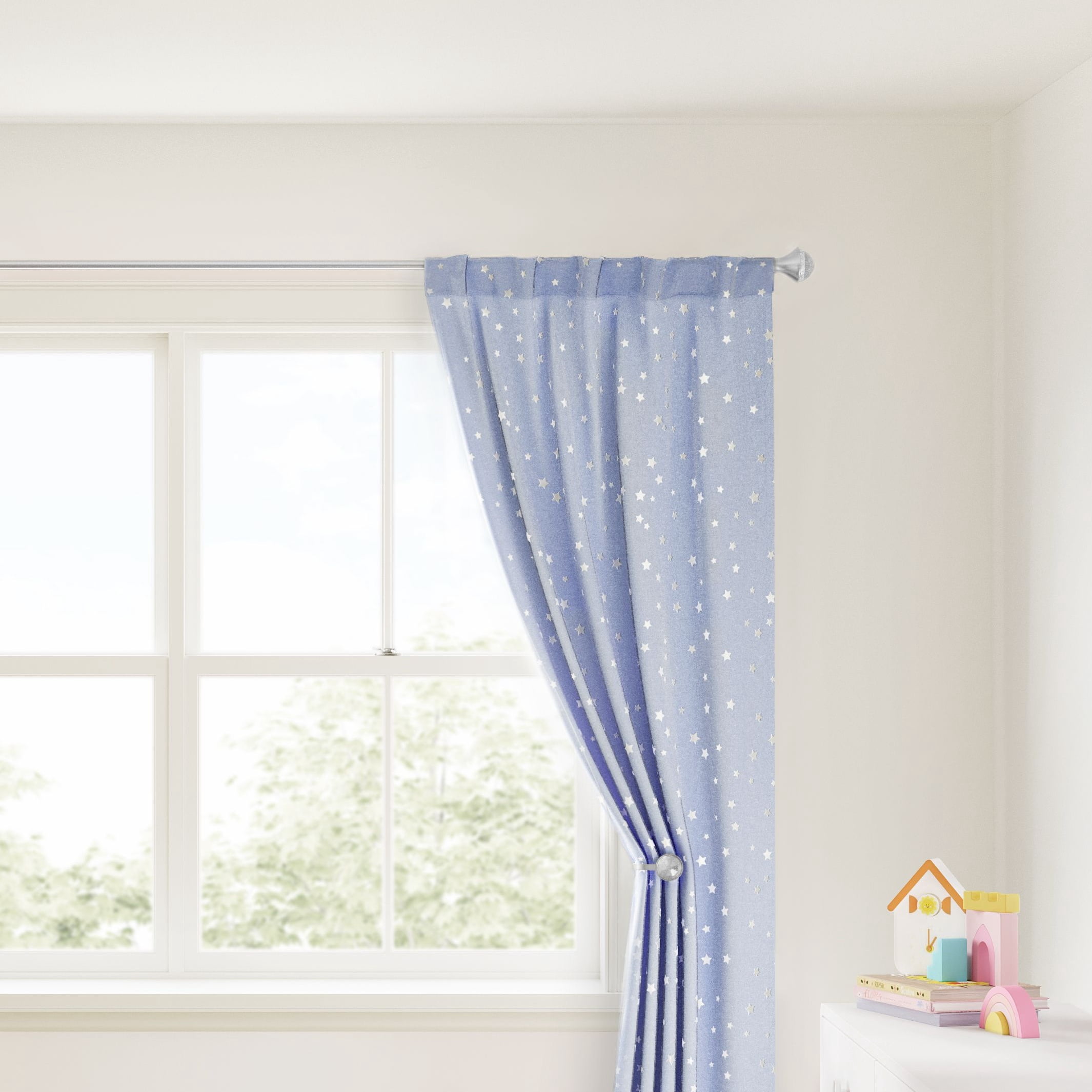 Mainstays Kids 3/4" Satin Nickel Faceted Gem Adjustable Single Curtain Rod, 48"-84"