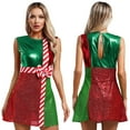 thumbnail image 3 of Aislor Womens Christmas Shiny Sequins Ballet Dance Xmas Mrs Santa Elf Tutu Leotard Dress Green 3XL, 3 of 7