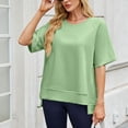 thumbnail image 4 of Hulanddfd Women's Tops Solid Crew Neck Short-Sleeve Pullover Sweatshirt Green Size L, 4 of 7