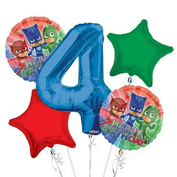 Pj Masks Balloon Bouquet 4Th Birthday 5 Pcs Party Supplies