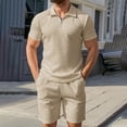 thumbnail image 2 of RYDCOT Men's Tracksuits 2 Piece Outfits, Short Sets for Men Casual Crewneck Summer Lapel Zipper T Shirt and Drawstring Athletic Short Khaki XL(XL), 2 of 6