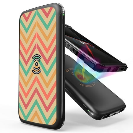 

INFUZE Qi Wireless Portable Charger for Moto G100 External Battery (10000 mAh 18W Power Delivery USB-C/USB-A Ports) with Touchless Tool - Coral Chevron Zig Zag Lines