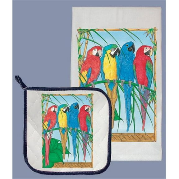 Pipsqueak Productions DP871 Macaw Dish Towel And Pot Holder Set