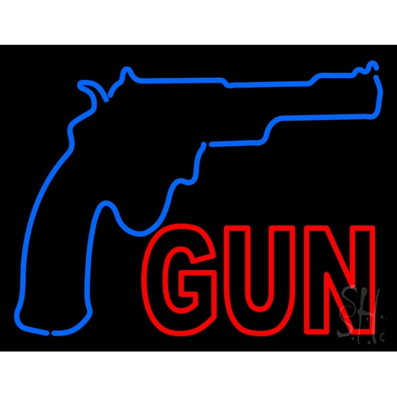 Gun With Logo LED Neon Sign 15 x 19 - inches, Black Square Cut Acrylic Backing, with Dimmer - Bright and Premium built indoor LED Neon Sign for Defence Force.