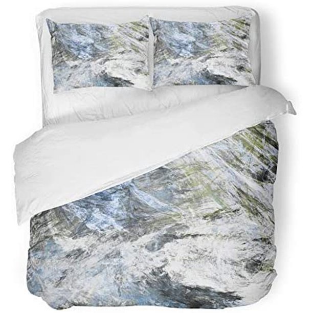 ABPHQTO Juego de ropa de cama de 3 piezas, funda de edredón de invierno moderna, futurista, fresca, con pintura en frío, color azul, gris y blanco, abstracto, con 2 fundas de almohada