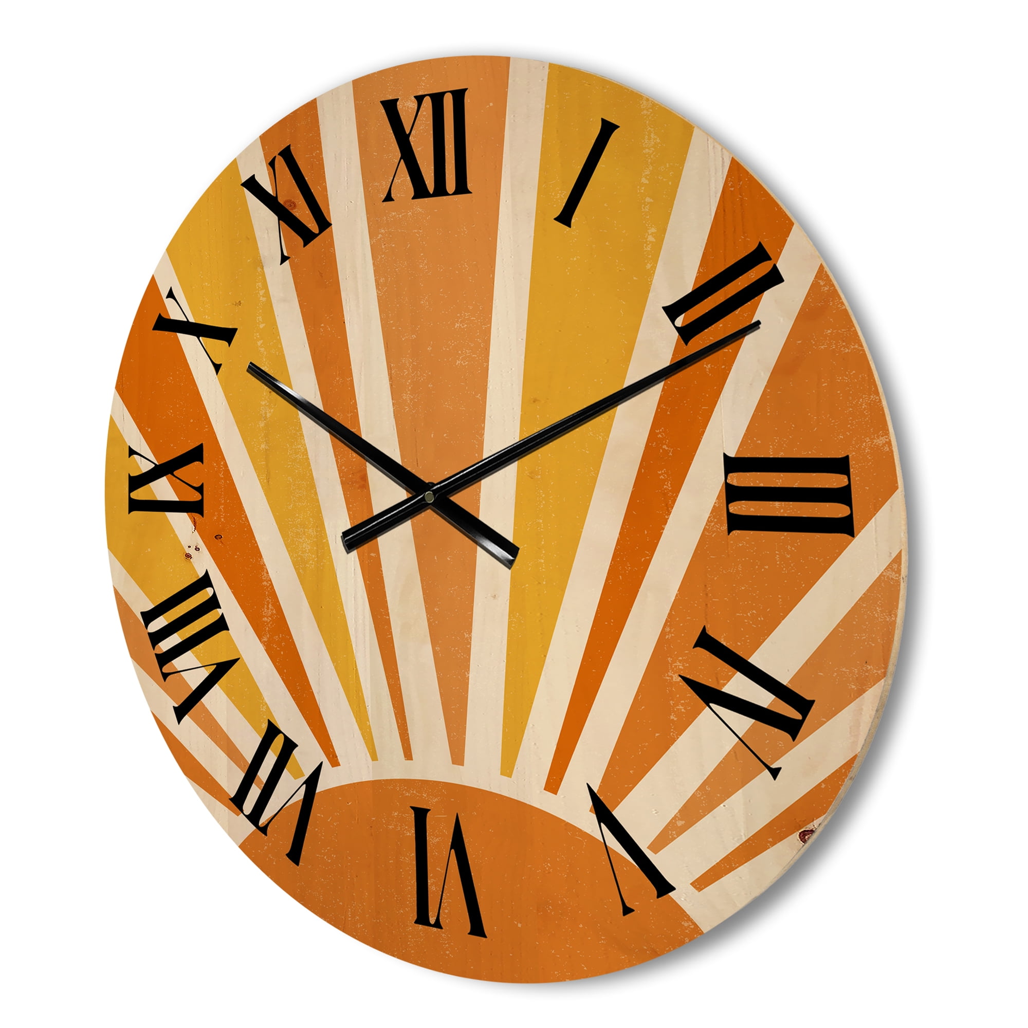 Designart 'Minimal Bright Shining Orange Sun Rays II' Modern Wood Wall Clock