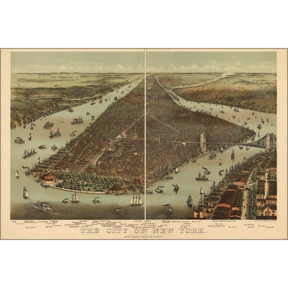 24"x36" Gallery Poster, map of city of New York 1892 currier & ives