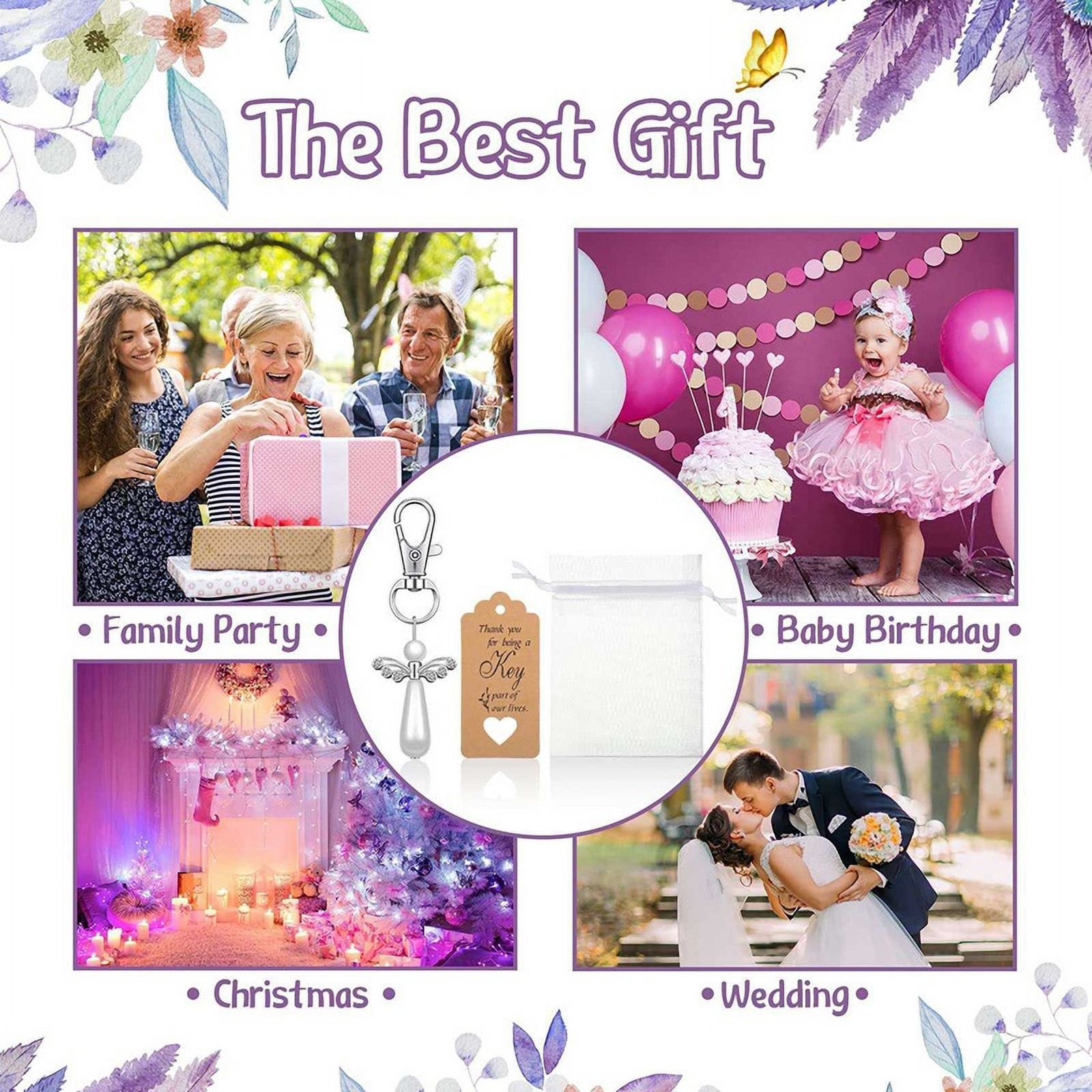 100Pcs Thank You Gift Angel Keychains Wedding Favors for Baby Shower Birthday Giveaway