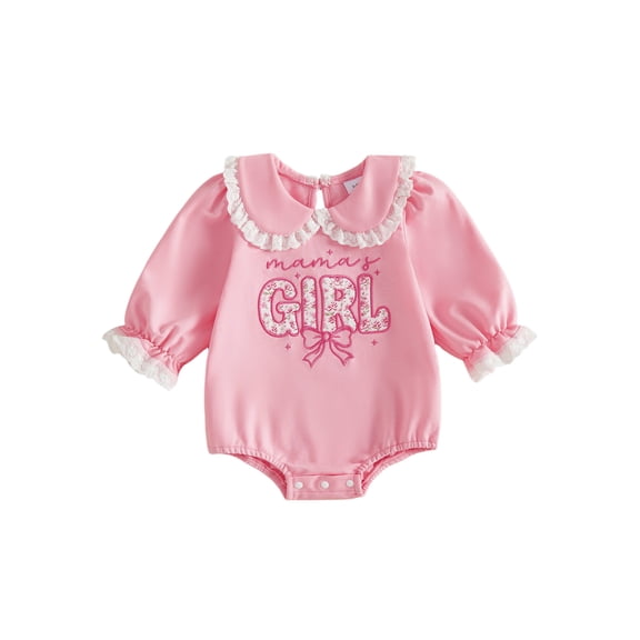 RUINIXCW Baby Girl Floral Letter Romper Embroidery Long Sleeve Doll Collar Bodysuit