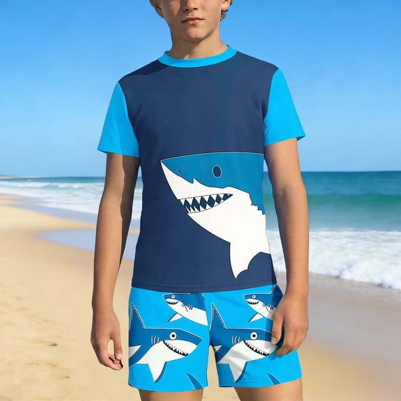 ITSAME Boys Swimwear 2-Piece Quick-Dry Crewneck Tee and Swim Trunks Beach Surfing Swimsuit Set Multicolor Size 3-4
