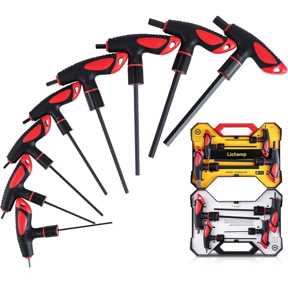 T Handle Allen Wrench Set Metric, 8 Piece Heavy Duty Standard Long Tee Handle Allen Hex Key Set, 2-10mm