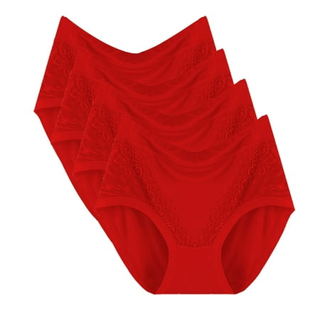 Audhol Womens Underwear! 4Pc Women s Plus Size Briefs XL 4XL High Waisted Briefs Ladies Underwear Full Coverage Underwear for Women Multipack Panties for Women Pack Red 4XL