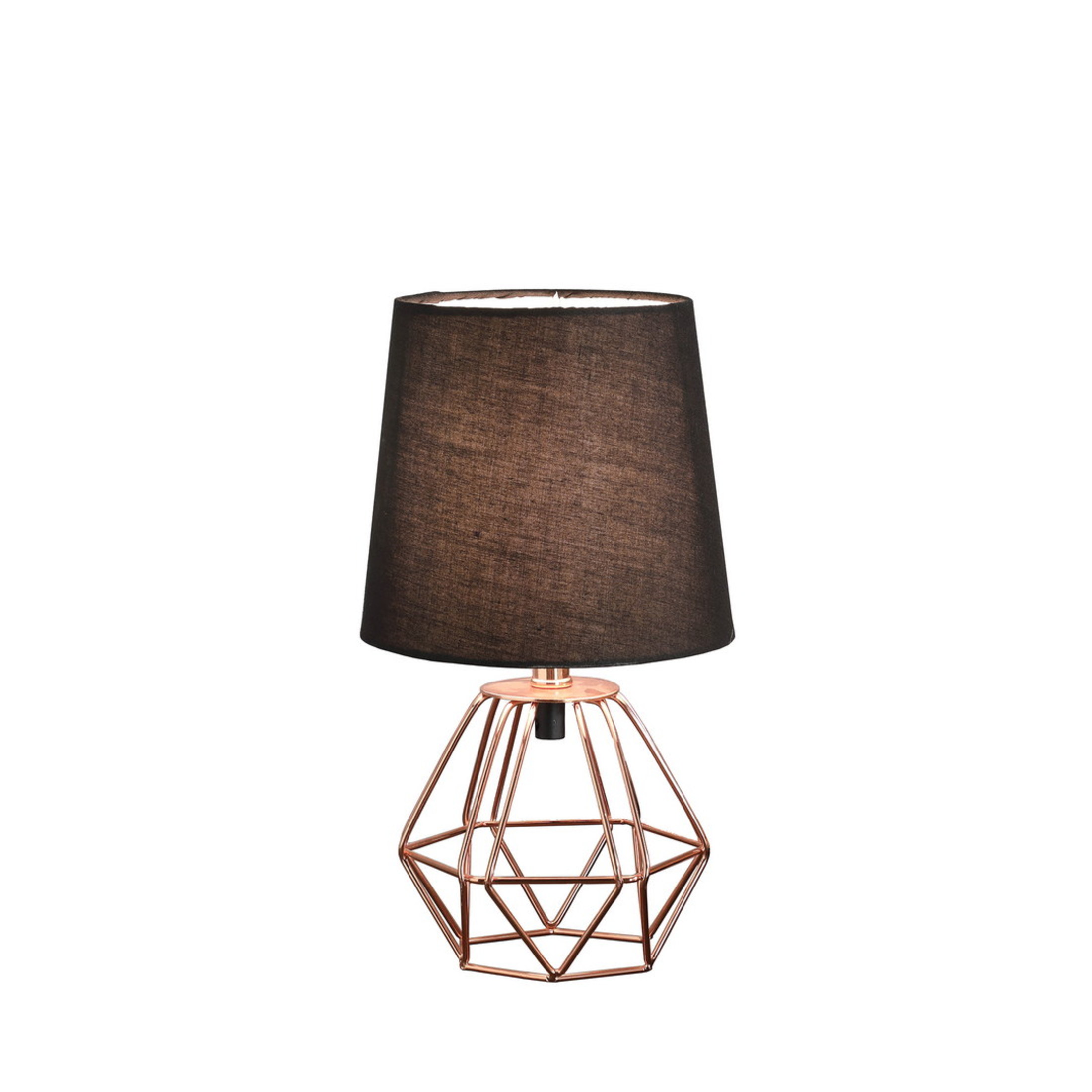 Noble House 11.25" Wesley Geometric Metal Table Lamp with Semi-Drum Shade, Modern Accent Lighting for Bedroom, Copper