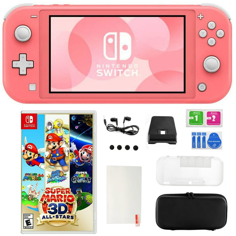 Nintendo Switch Lite in Coral with Super Mario 3D All Star Game and