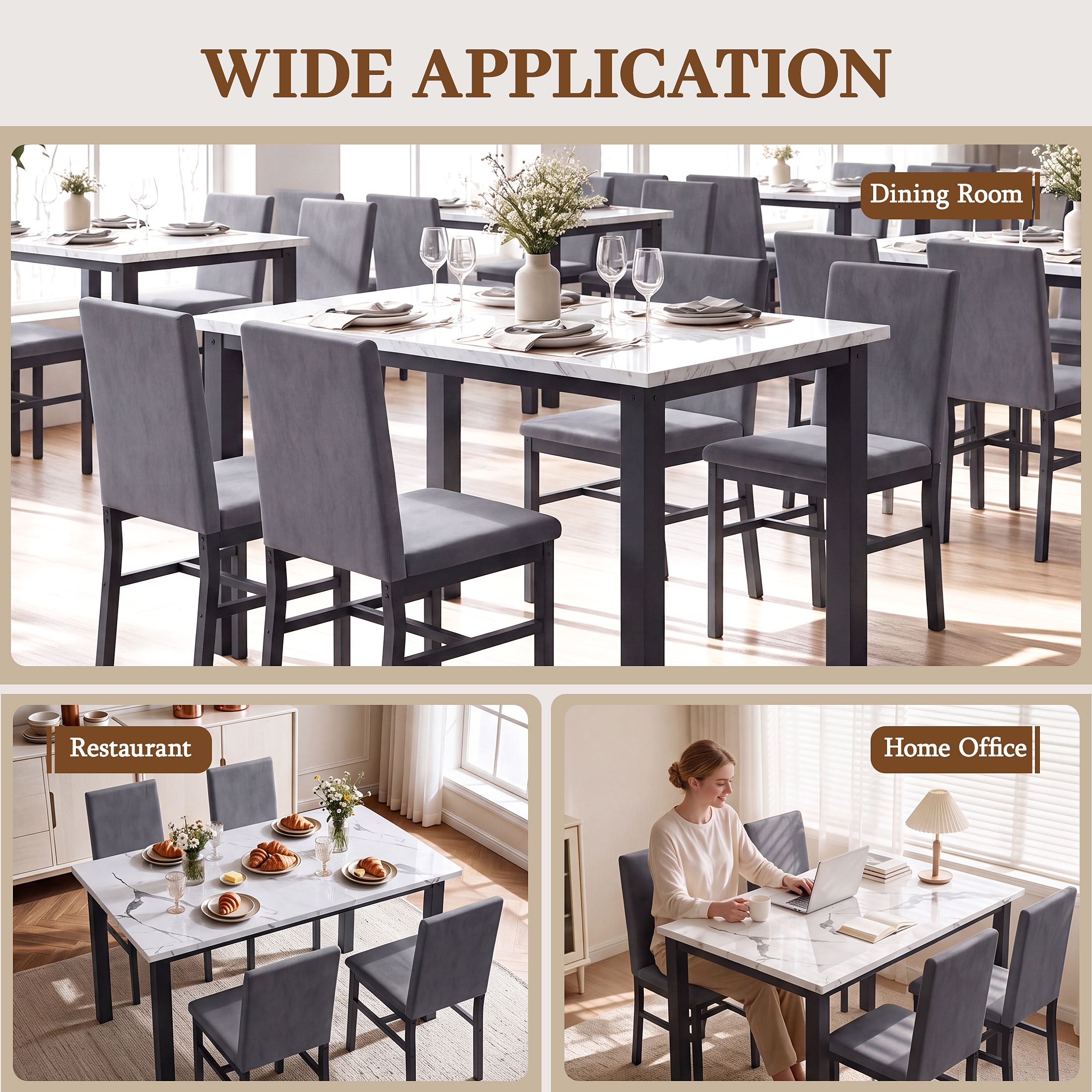 uhomepro 5-Piece Dining Table Set, Faux Marble, Gray Chairs photo 6