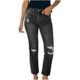 thumbnail image 2 of Idoravan Women's Plus Size Pants Clearance Fashion Women Pockets Button Mid Waist Skinny Ripped Jeans Trousers Hole Denim Pants, 2 of 9