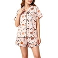thumbnail image 3 of Breezora Womens Short Sleeve Button Down Pajama Set with Pumpkin Print Shorts Halloween Casual Fall Sleepwear Lounge Comfort Night Tee, 3 of 5