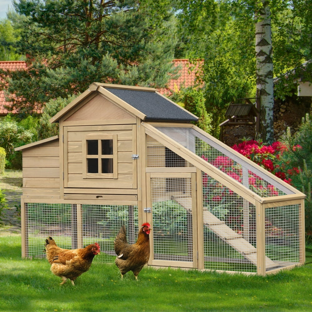Outdoor Wooden Raised Chicken Coop Hen House with Nesting Box and Run
