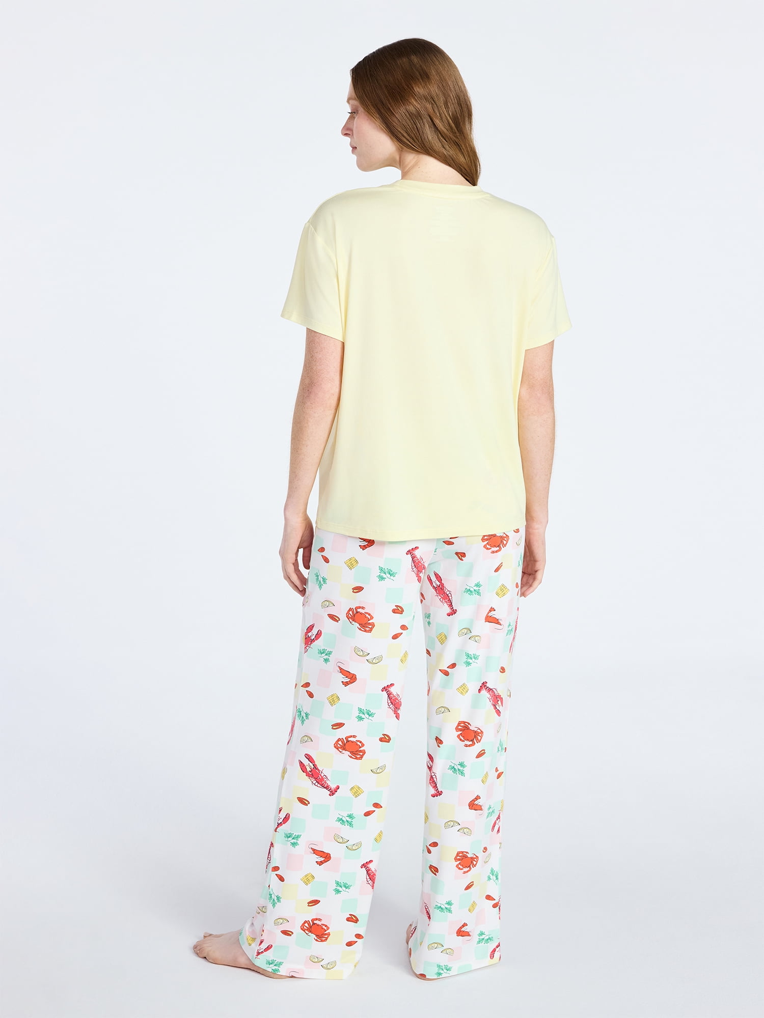 Joyspun Women's Dreamy Soft Collection Short Sleeve Sleep Top and Open Leg Pants Pajama Set, 2-Piece, Sizes XS-3X