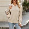 thumbnail image 6 of yillto Womens Sweater Knit V Neck Ruffled Long Sleeve Tops Soft Warm Pullover Sweaters for Fall Winter, 6 of 7