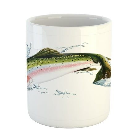 

Fish Mug Salmon Jumping out of Water Making Splashes Cartoon Design Photorealistic Airbrush Ceramic Coffee Mug Cup for Water Tea Drinks White Green 11oz