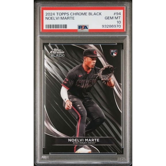 Graded 2024 Topps Chrome Black Noelvi Marte #94 Rookie RC Baseball Card PSA 10 Gem Mint