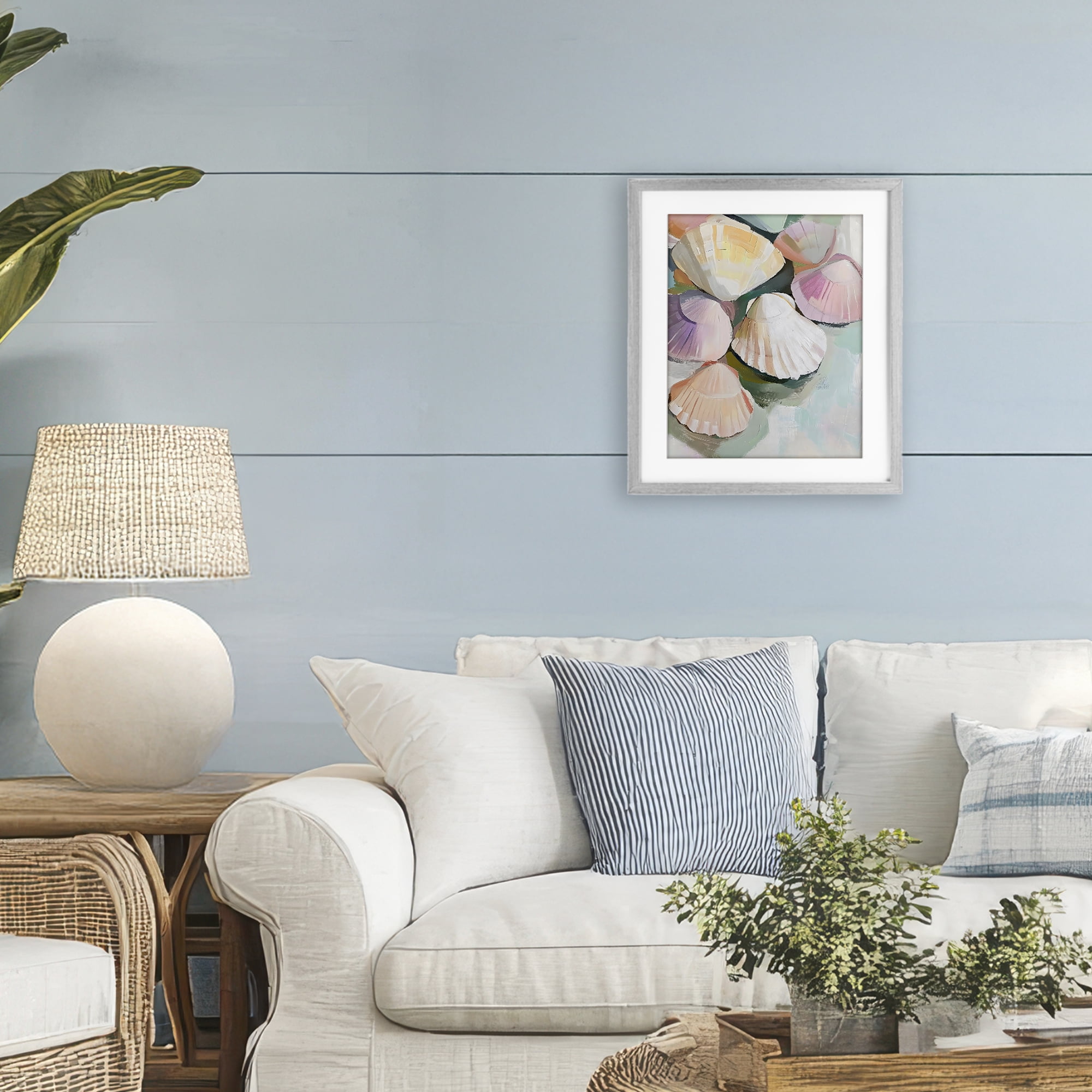 Stupell Industries Pink Seashells Marine Collection Gray Framed Print Under Glass, design by The Prints Vibe