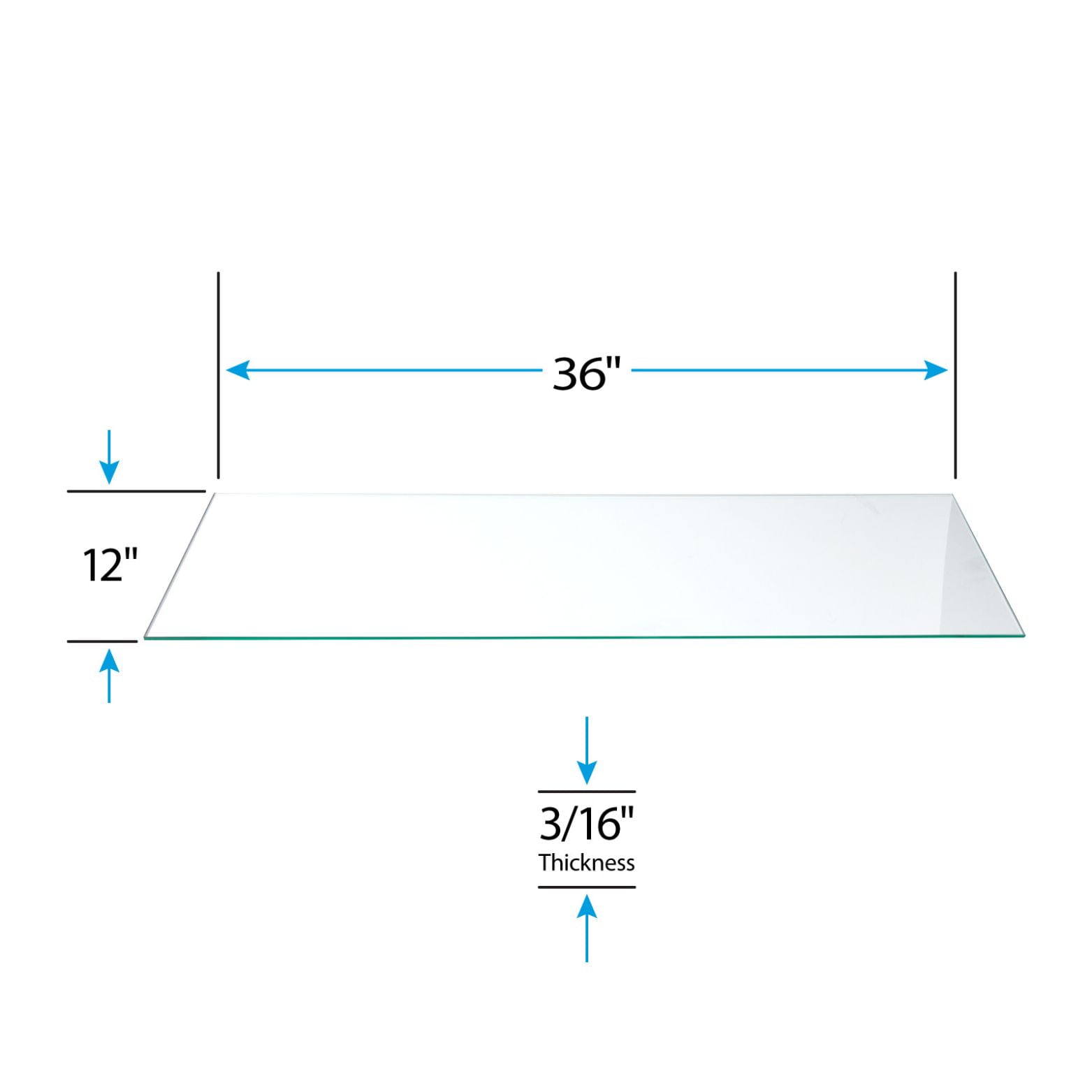 SSWBasics Floating Shelves - Pack of 2 Tempered Glass  Shelves  12"W x 36"L  3/16" Thick  Polished Edges  Complies with Stringent Building Codes  Durable Wall Shelf  Cannot be Cut