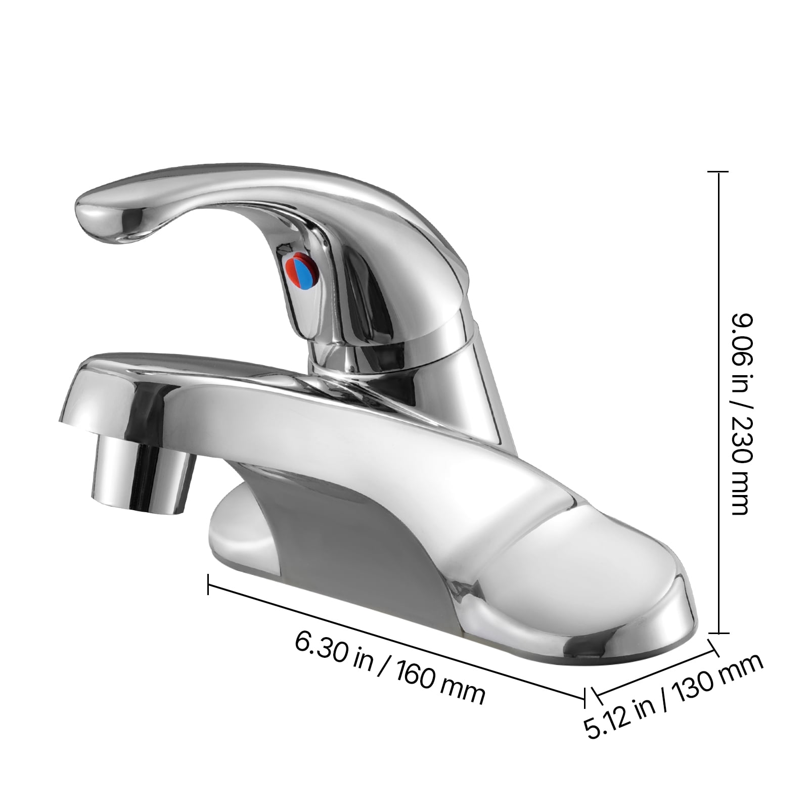 VEVOR Single Handle Sink Faucet, Chrome-Plated Silver Single Handle Bathroom Faucet, Kitchen Water Faucets with Overflow 1 or 3 Hole, Suitable for Bathroom, RV, Bar Sink, Public Restroom, Press-Type