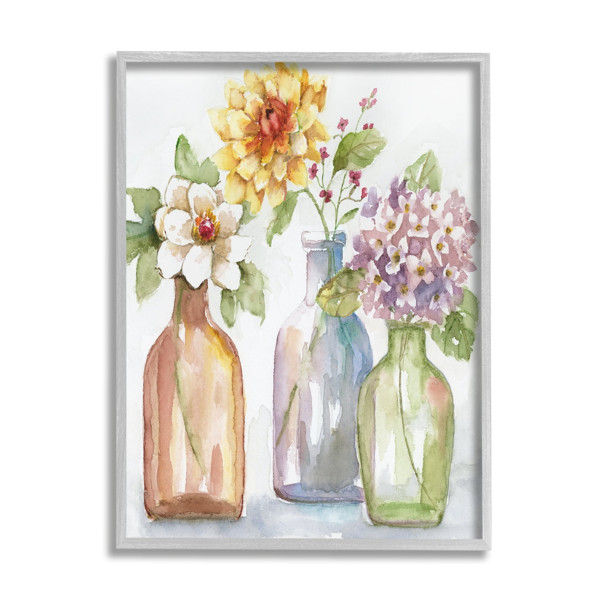 Stupell Industries Three Flower Jars Lilacs Dahlia Magnolia Spring Florals, 16 x 20, Design by Nan