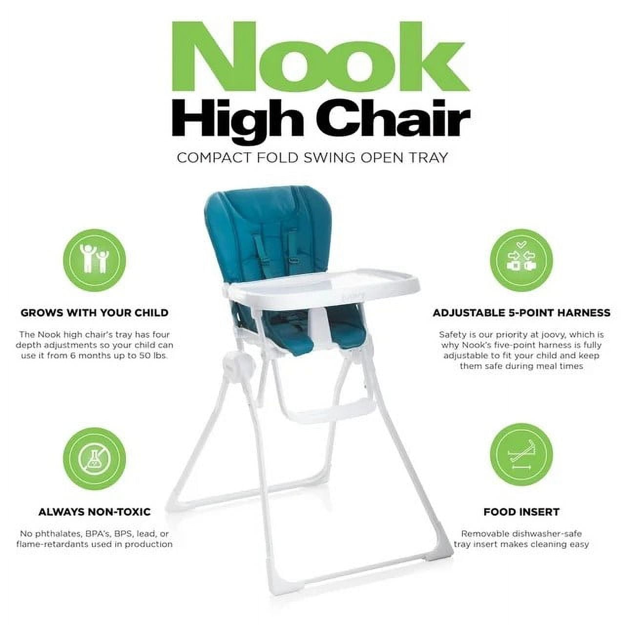 joovy Nook, Compact Fold, Swing Open Tray High Chair, Turquoise