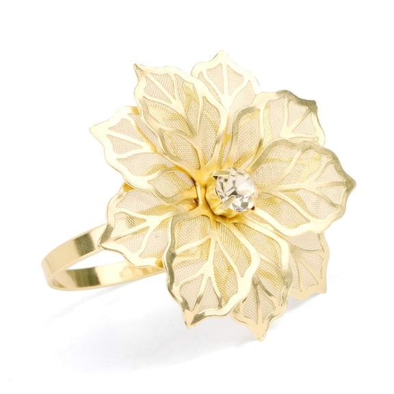 Set of 12 Alloy Napkin Rings with Hollow Out Flower Napkin Ring Holders for Wedding Party Holiday