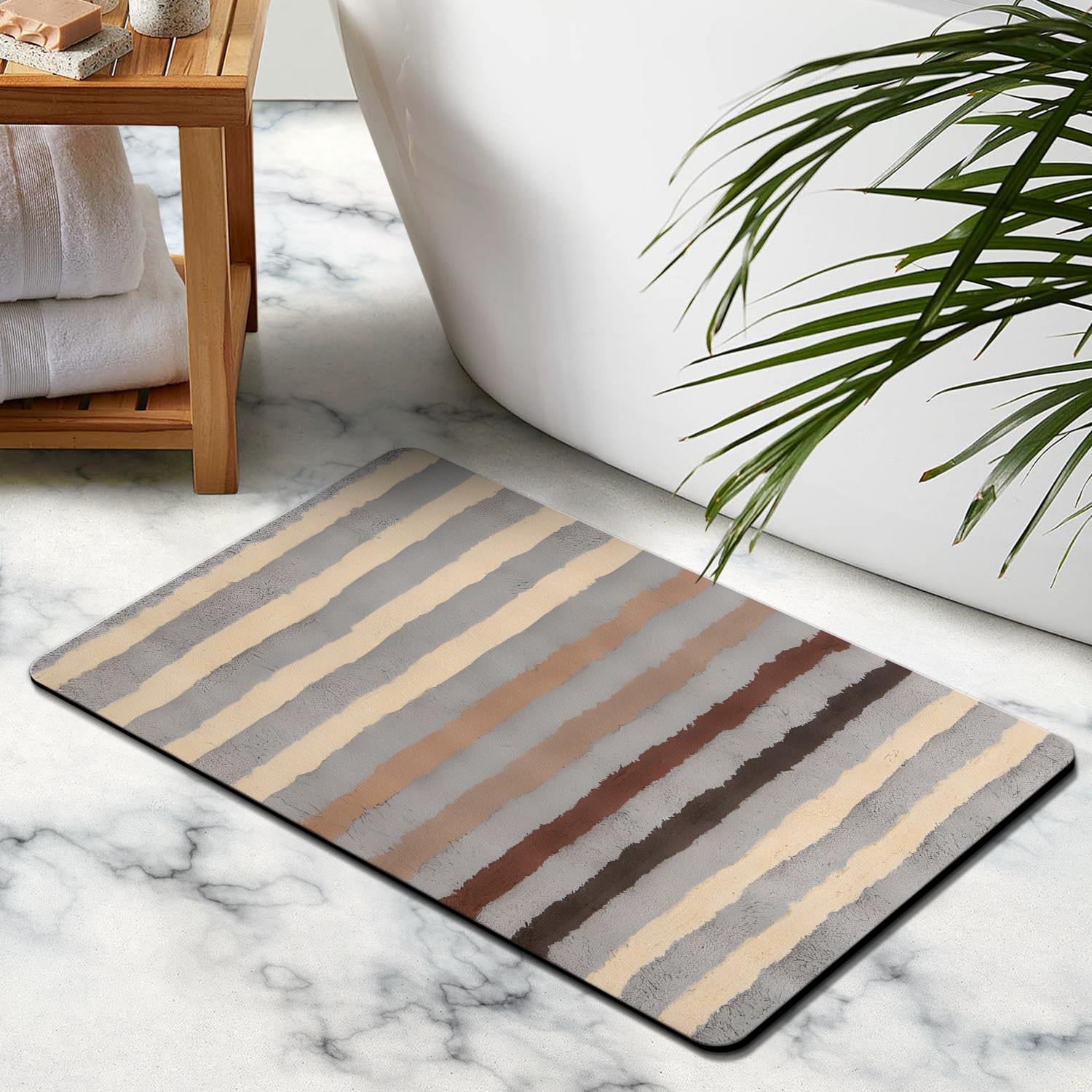 Enhance Your Bath with our 20x32in Striped Microfiber Bathroom Rugs – Ultra-Plush, Highly Absorbent Bath Mat, Anti-Slip, Machine Washable for Tub & Shower