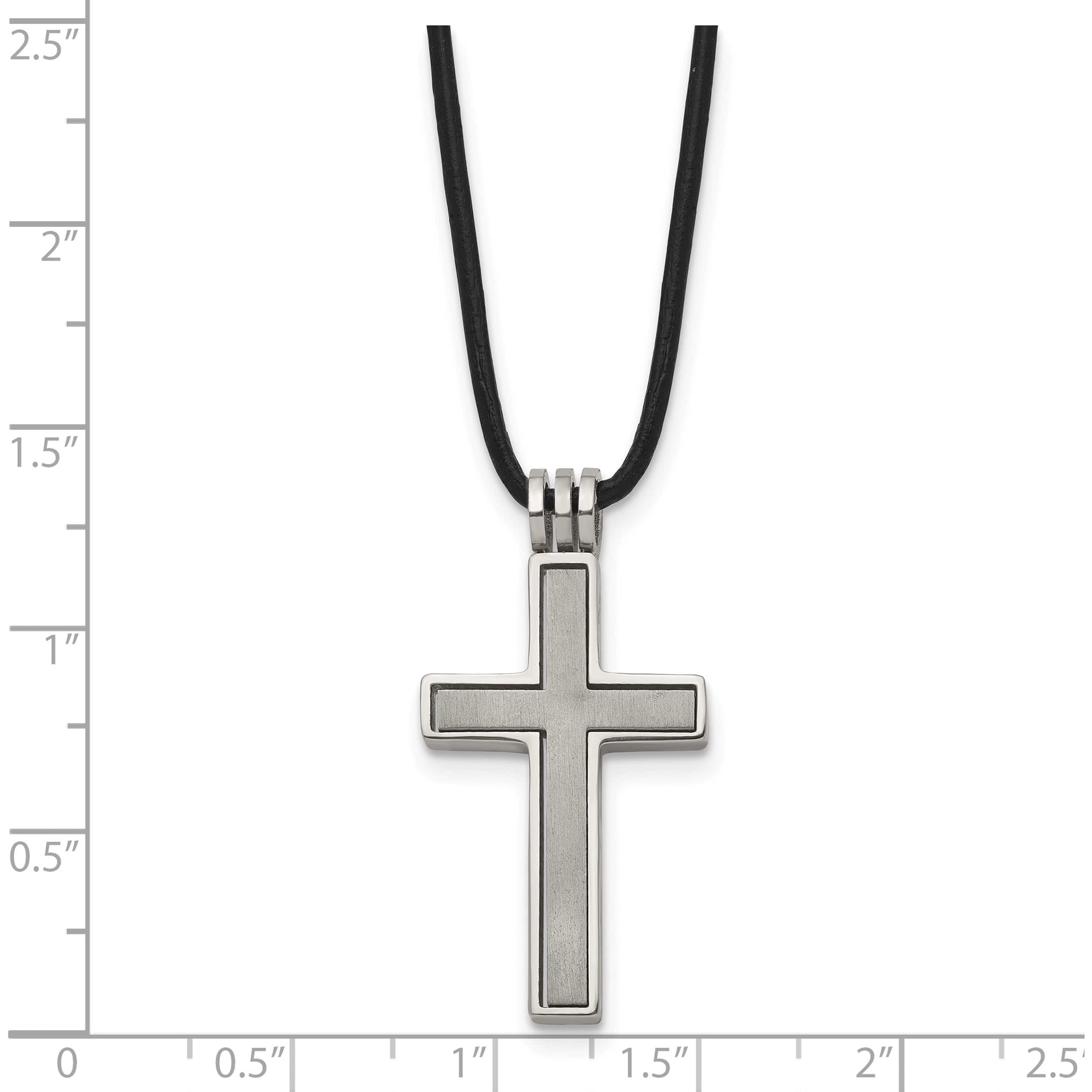 Titanium Leather Cord Cross 18In Necklace (18 X 18) Made In China tbn100-18