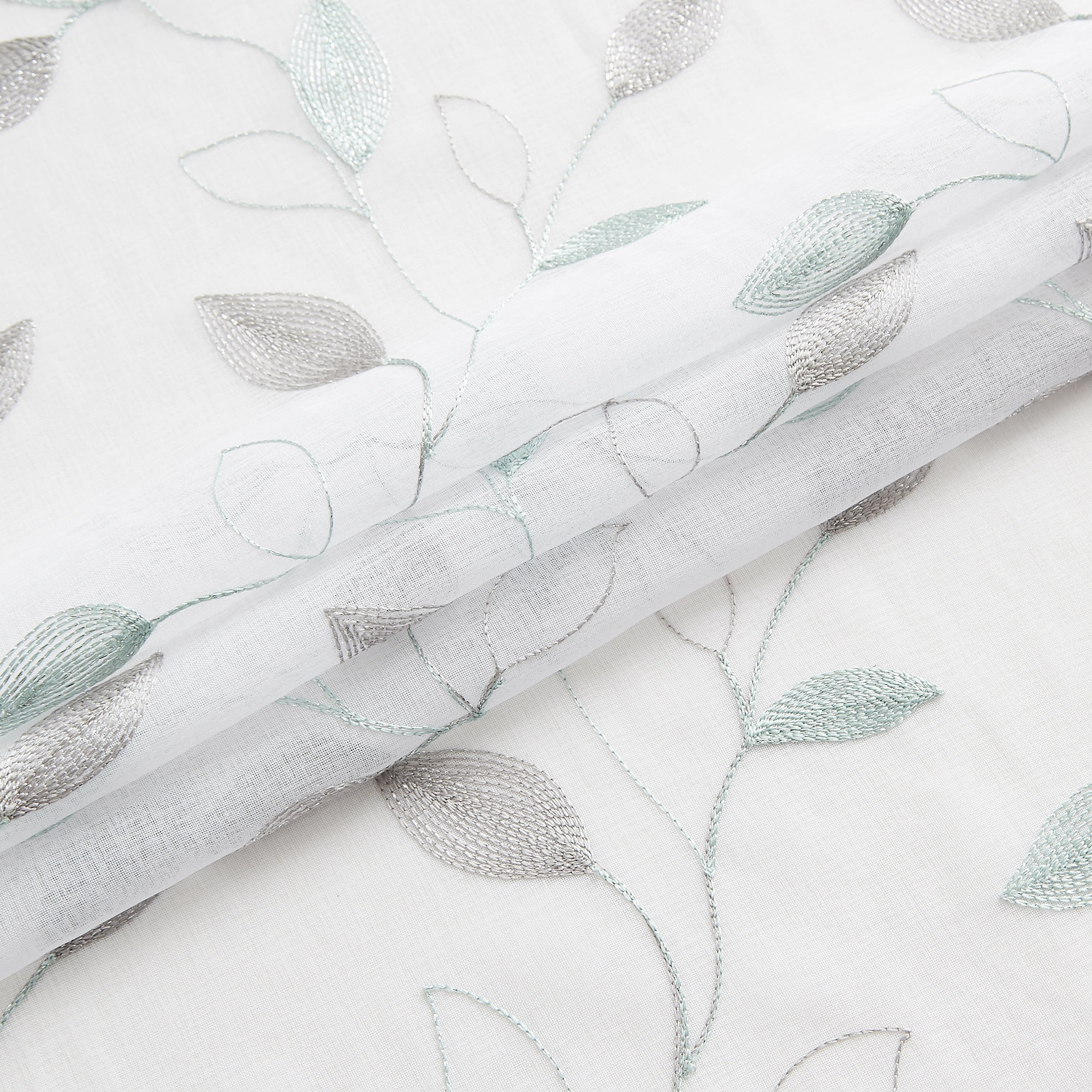 Pinewave Sheer Curtains for Living Room Embroidered Leaf Floral Farmhouse Light Filtering Window Panels Grommet Top 38"Wx63"Lx2,Grey