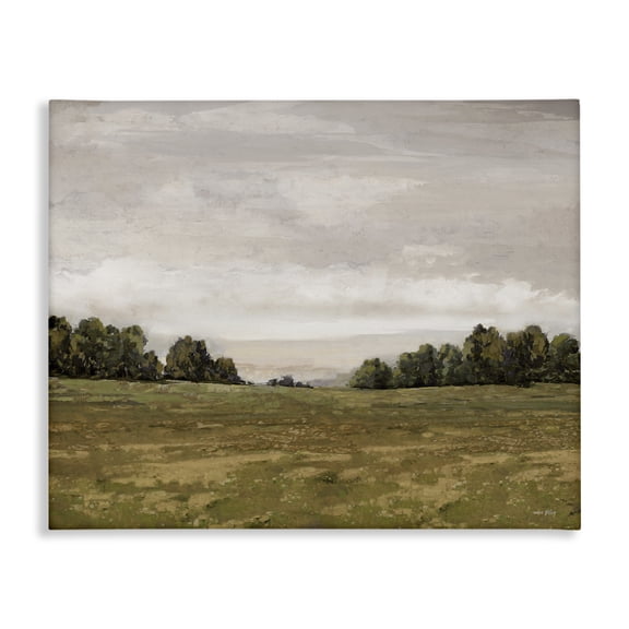 Stupell Industries Distant Trees Grassland Landscape Painting Gallery Wrapped Canvas Art Print Wall Art, 20 x 16