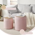 thumbnail image 6 of Boucle Round Ottoman with Storage Set of 2,Small Foot Stool Ottoman for Living Room, Small Coffee Table,Vanity Stool with Storage for Bedroom, Pink, 6 of 16