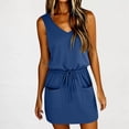 thumbnail image 3 of JoveMarine Dresses for Women Summer Casual V-Neck - Drawstring Waist Short Beach Vacation T-Shirt Dress with Pockets, Sleeveless Lightweight,Blue S, 3 of 7