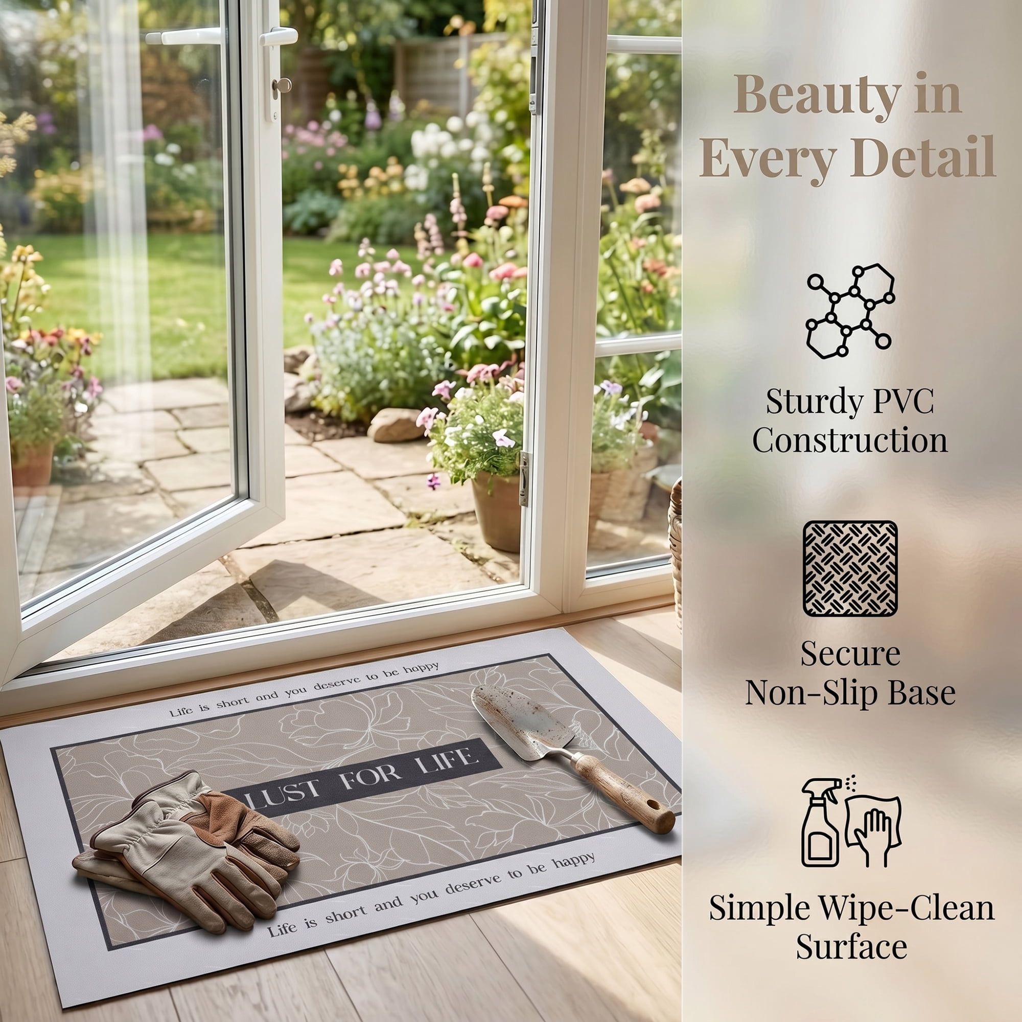 Unique Bargains Non-Slip Doormat for Front Door Waterproof Mud Scraper Rug Brown Flower 30" x 18"