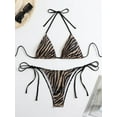 thumbnail image 6 of Women'S String Two Piece Halter Top Triangle Bikini Set with Tie Side Bottom Swimsuit Bathing Suits Coffee Stripes L, 6 of 8