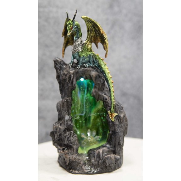 Ebros Emerald Dragon On Crystal Geode Mountain Backflow Incense Burner With LED