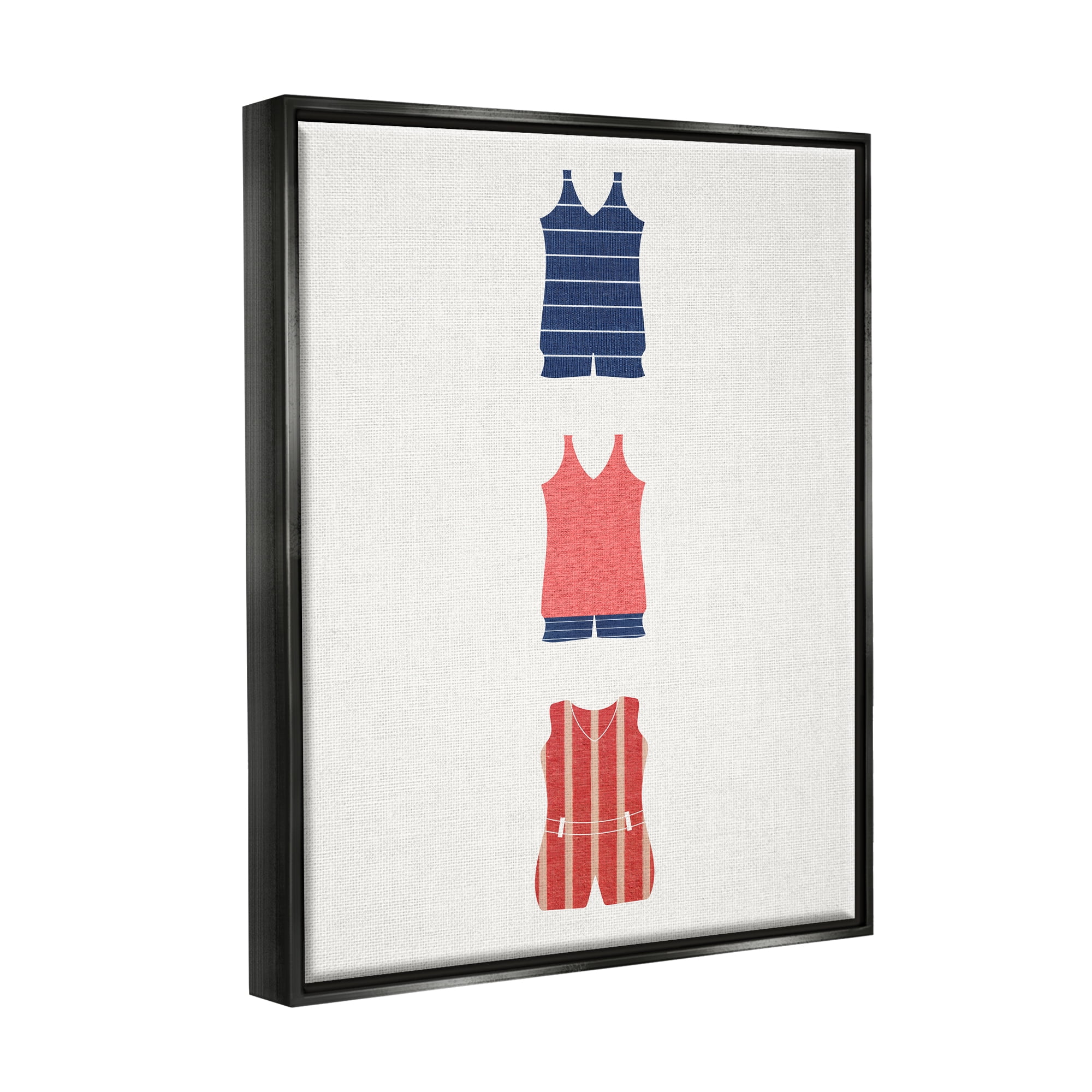 Stupell Industries Nautical Swim Clothes Beauty & Fashion Painting Black Floater Framed Canvas Art Print Wall Art, 17 x 21