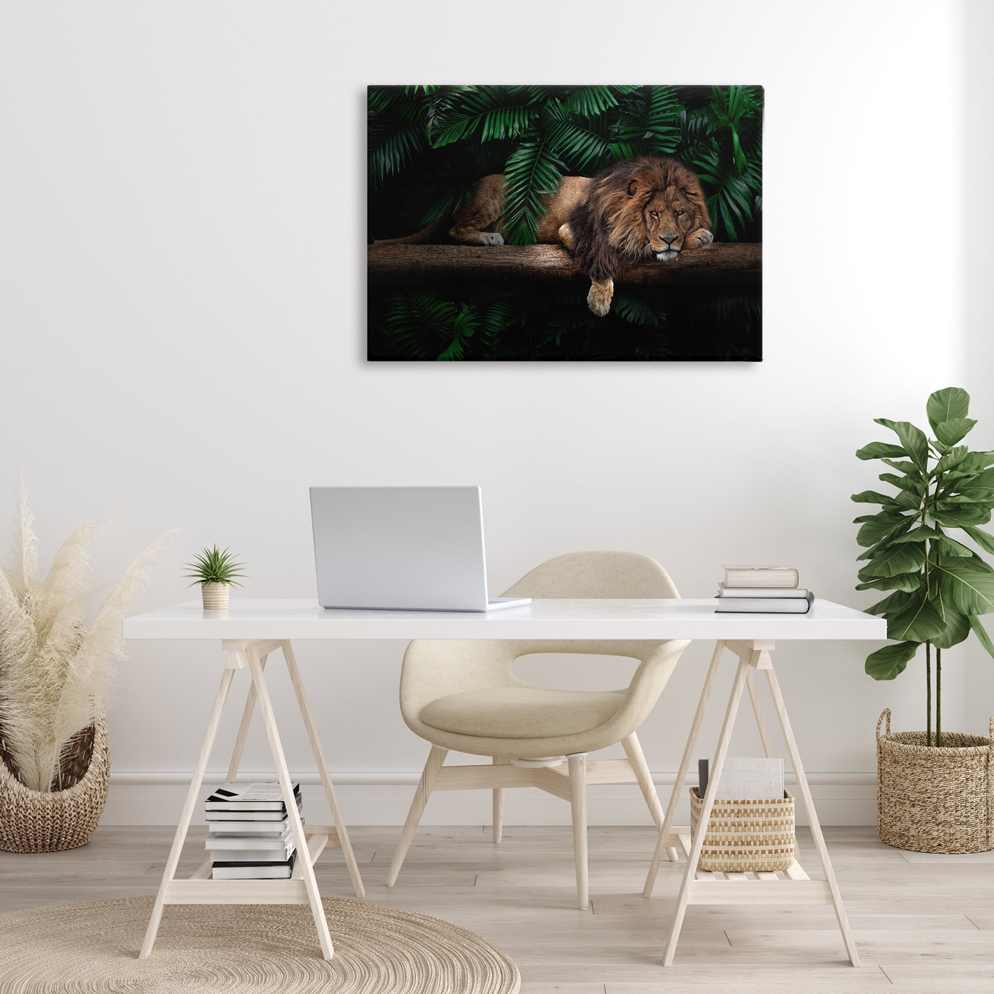 Stupell Industries Lion on Tropical Branch Animals Painting Wrapped Canvas Art Print Wall Art, 36 x 24