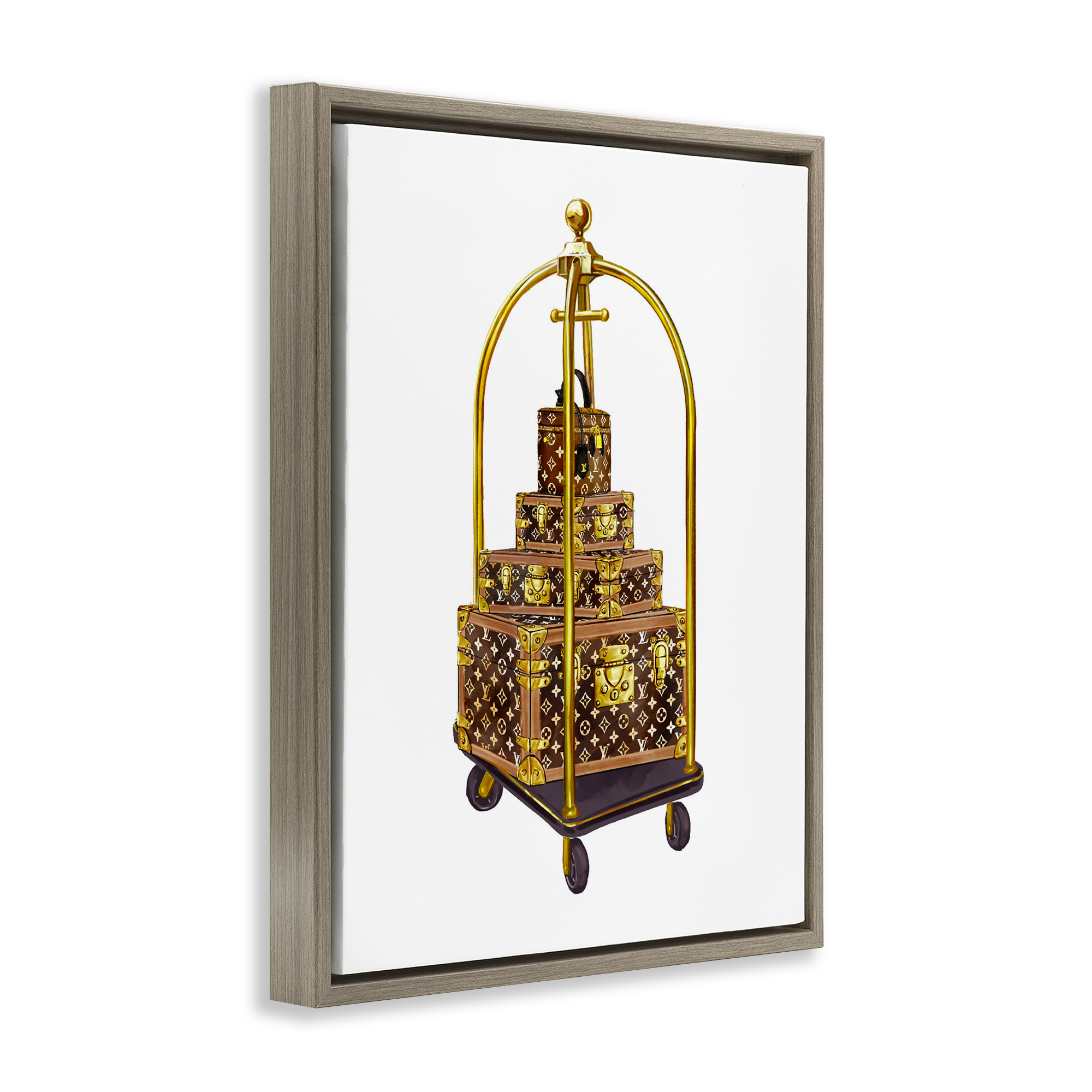Glam Hotel Luggage Brown Framed Floater Canvas Wall Art, design by Ziwei Li