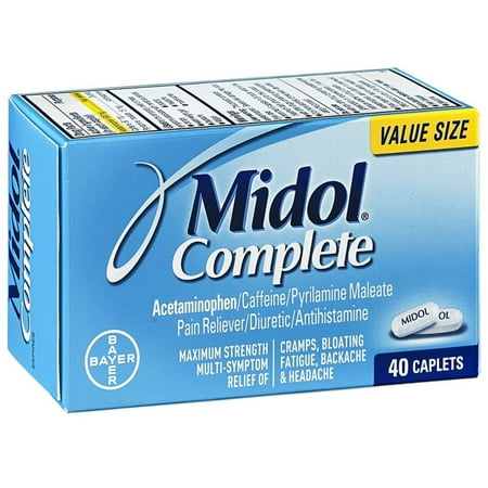 6 Pack - Midol complet Force maximale antidouleur Caplets 40 ch
