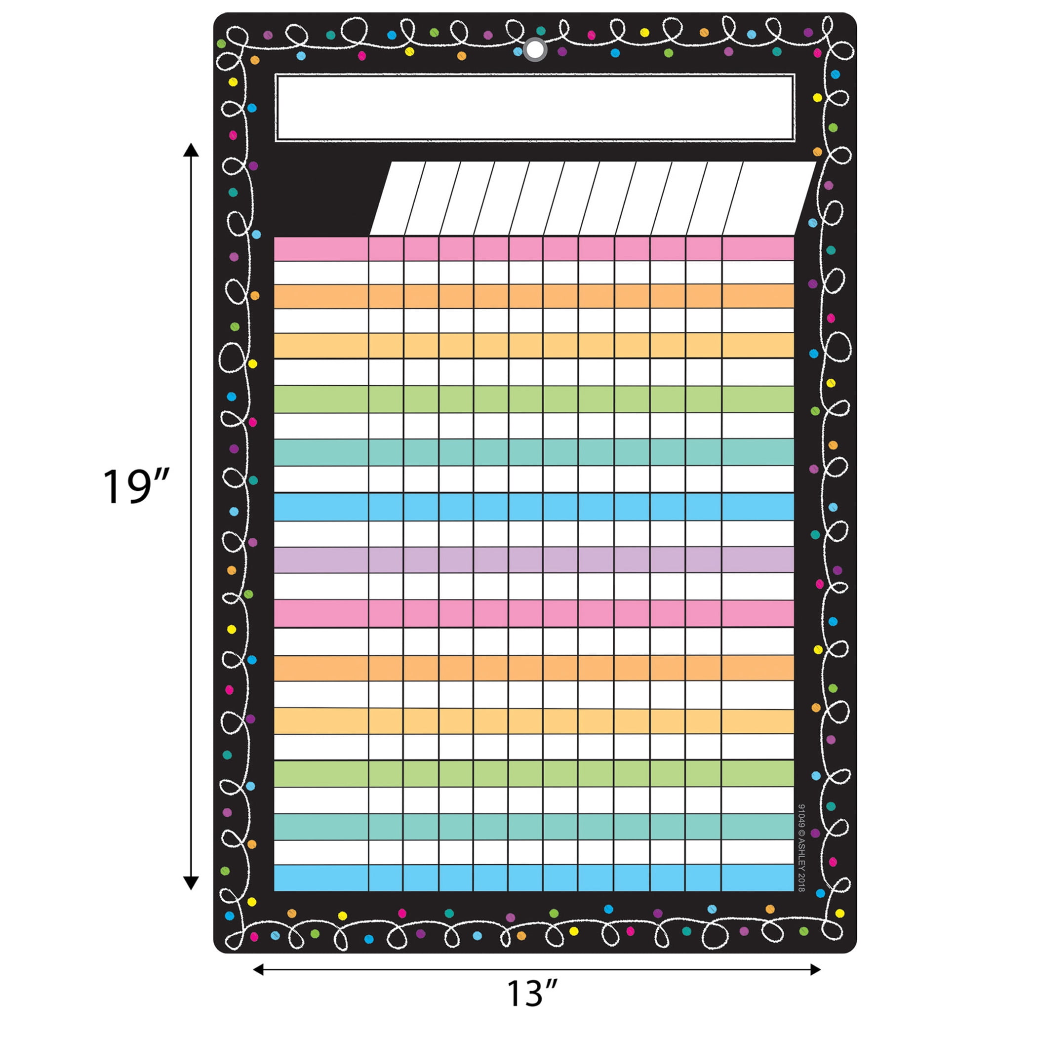 Ashley Productions Smart Poly Chart, 13" x 19", Chalk Dots with Loops Incentive, w/Grommet, Pack of 6