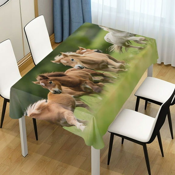 Ryvnso Horses in Meadow Rectangle Table Cloth Tablecover Dinning Tablecloth 54"x72"