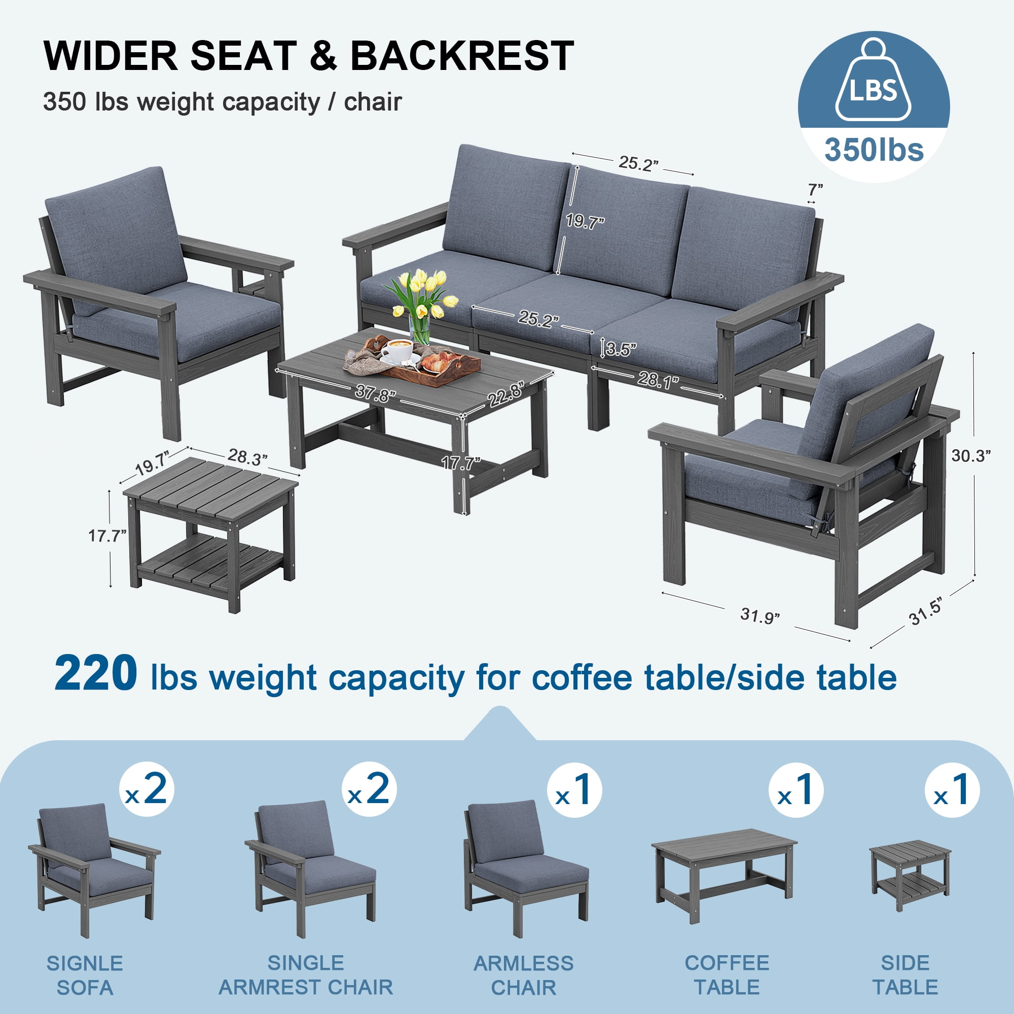 SERWALL Outdoor Patio Furniture Set - Thumbnail 3